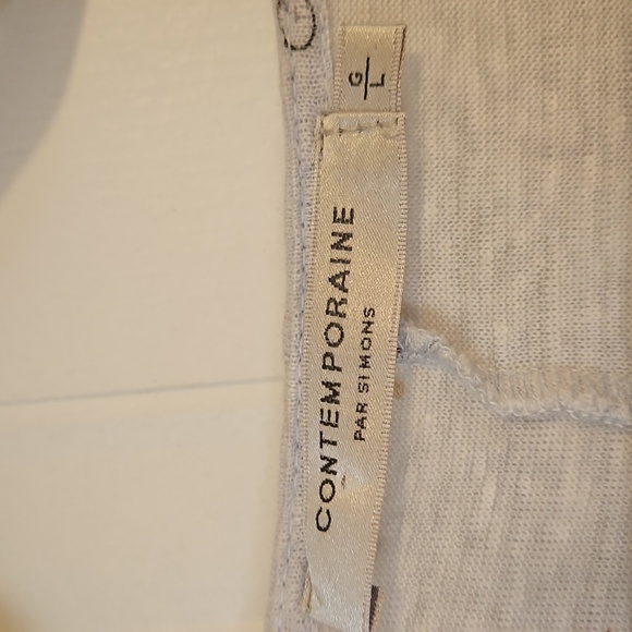 Womens Large 100% linen Graphic Tee Crew Neck Long Sleeve Shirt light blue - Picture 3 of 4